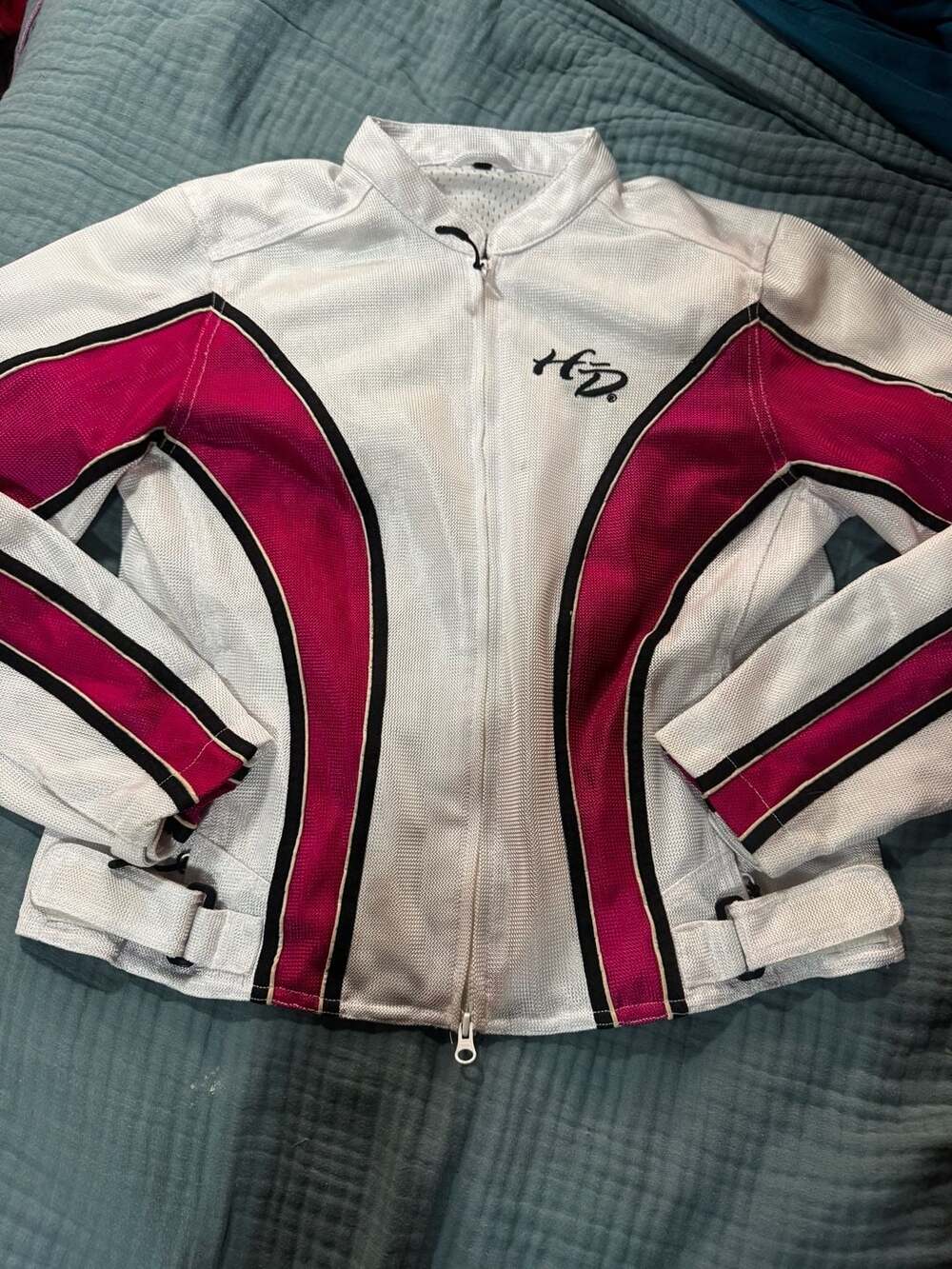 Harley-Davidson Women's White & Hot Pink Mesh Riding Jacket Size L - like new